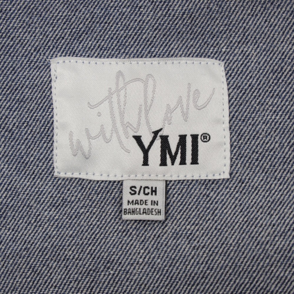 YMI Women's Distressed Oversized Denim Jacket Blue Long Sleeve Button Up Size S - Picture 7 of 8